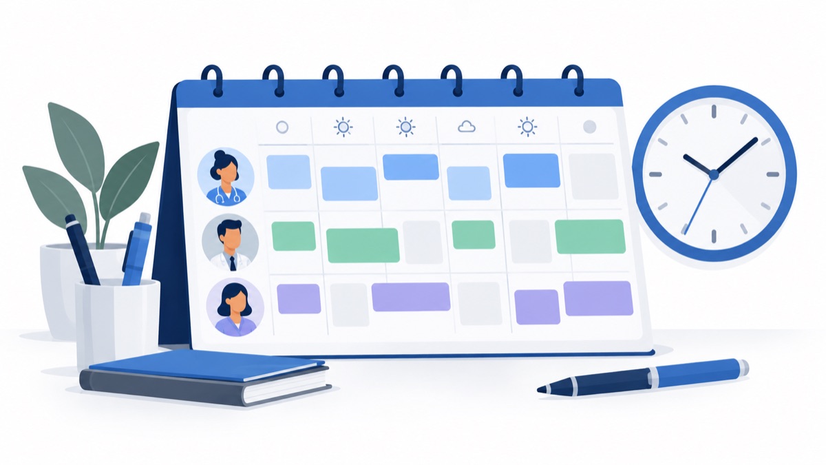 Illustratie van een weekplanning met afspraken voor meerdere professionals.